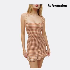 Reformation Gemini Mini Dress – Orange Gingham – Size XL – NWT – Adjustable Stra